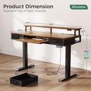 AODK Escritorio eléctrico de pie con cajones y bandeja para teclado, escritorio de juegos ajustable de altura de 55 pulgadas con tomas de corriente y luces LED, mesa de pie con soporte para monitor 
