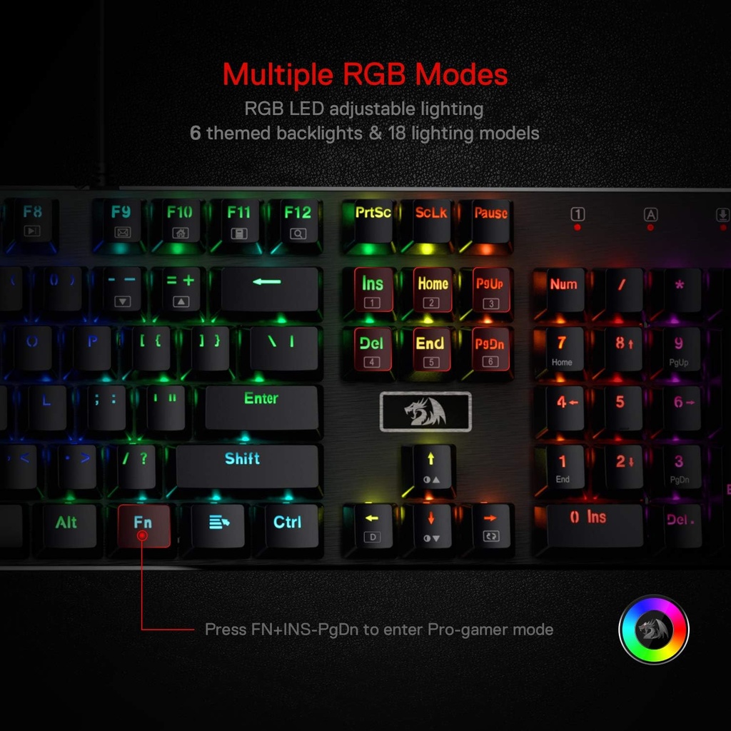 Teclado Redragon Mecanico Devarajas K556 - RGB LED, base de aluminio, 104 teclas estándar