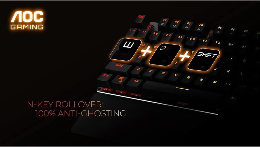 Teclado mecánico AOC RGB completo para juegos, interruptores azules Outemu de 104 teclas (GK500)