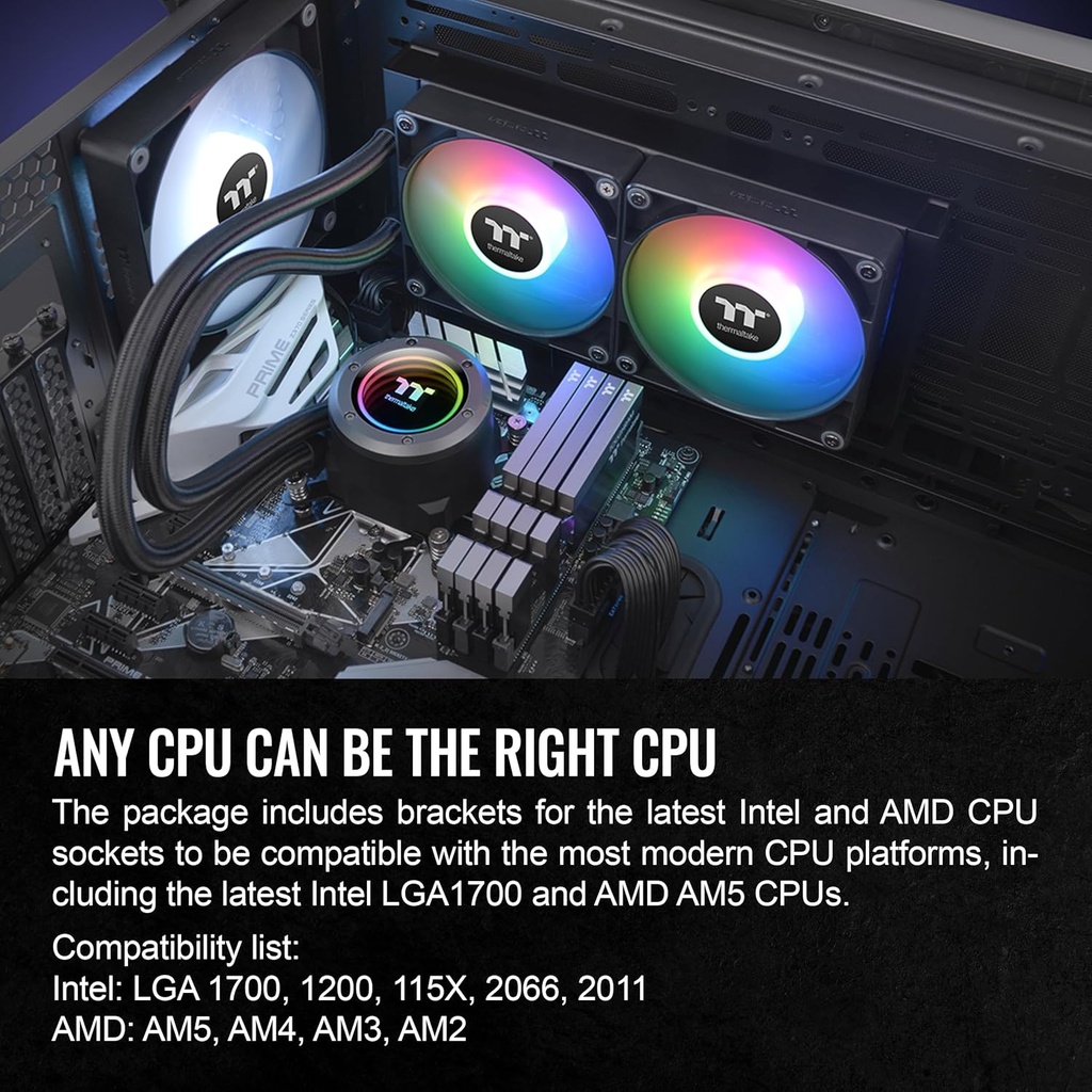 Thermaltake TH240 ARGB Sync V2 - Enfriador líquido de CPU/Enfriamiento líquido ALO/ventilador 4.724 in*2/PWM 500 ~ 2000 RPM/bloque de agua espejo/MB ARGB Sync Control, CL-W361-PL12SW-A, negro