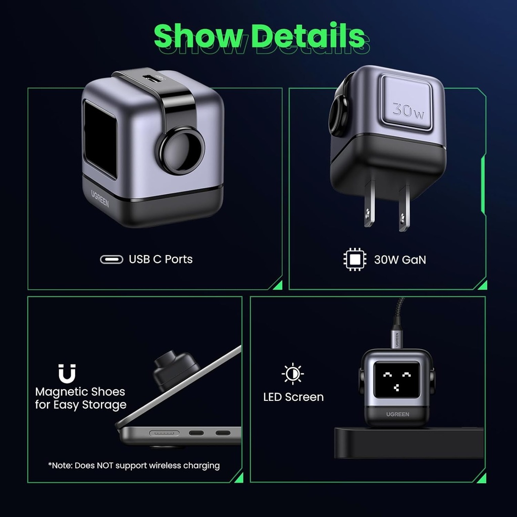 UGREEN Uno - Bloque de cargador USB C de 30 W, cargador rápido compacto robot GaN para iPhone 17, regalos para mujeres y hombres, compatible con iPhone 17/16/15, Galaxy S25/S24/S23, Pixel 10/9/8, iPad