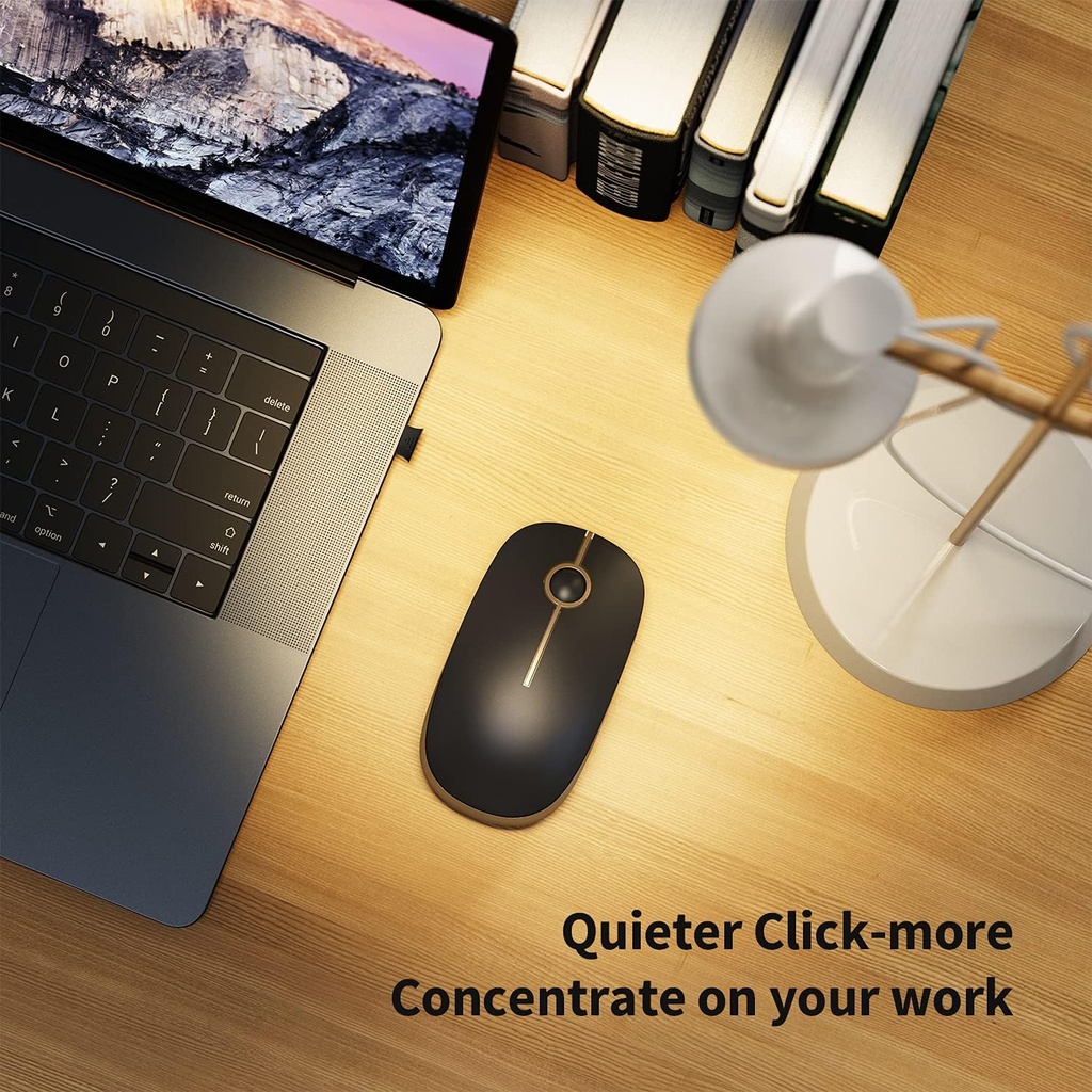 Vssoplor - Mouse inalámbrico, 2.4 G, delgado y portátil, con nano receptor, silencioso y óptico para portátil, PC, laptop, color negro y dorado