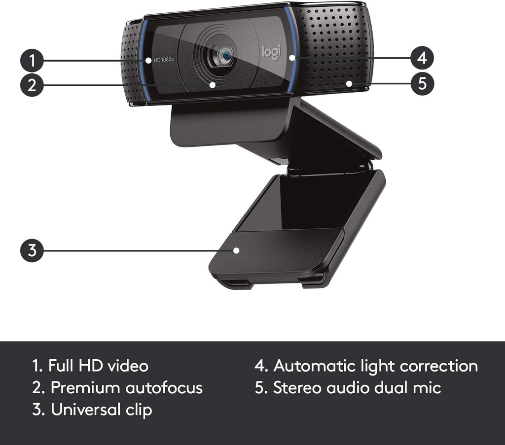 Webcam Logitech C920x HD Pro, Full HD de 1080p/30fps