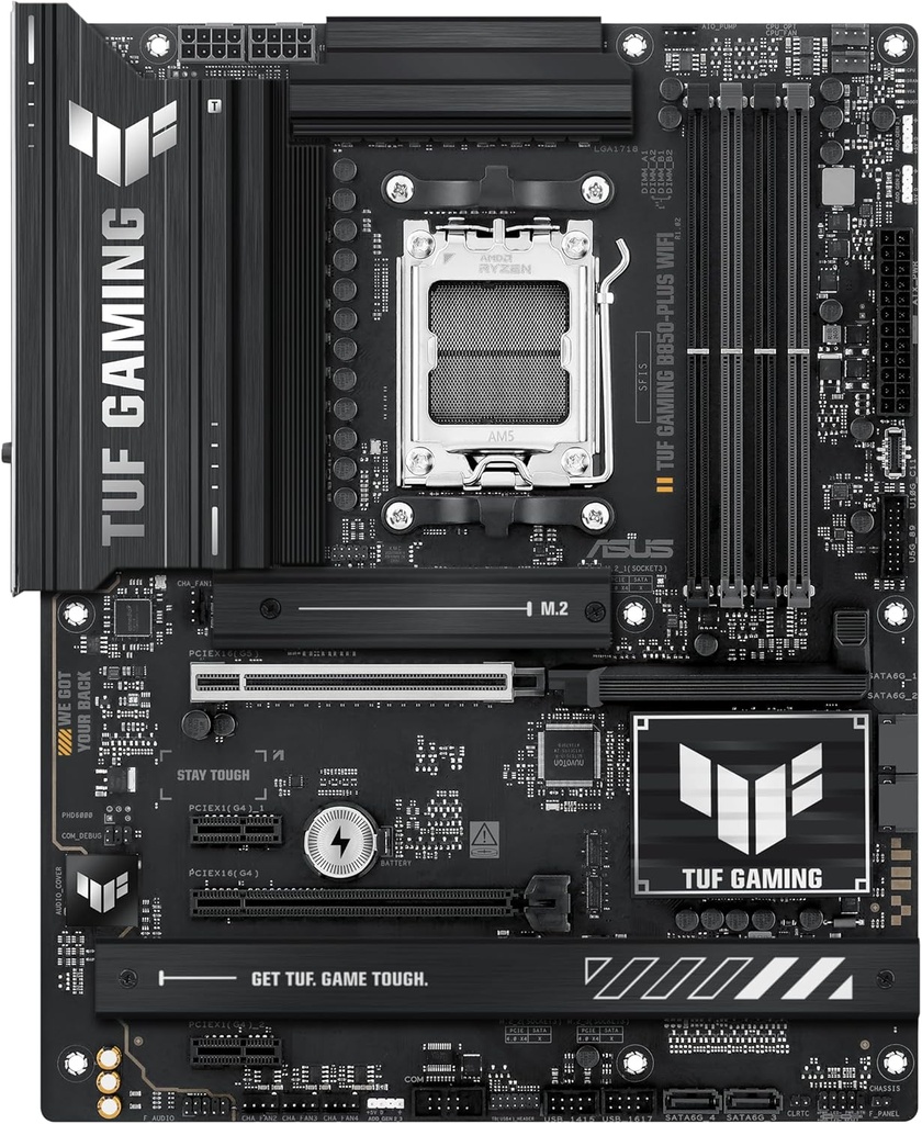 ASUS TUF Gaming B850-PLUS WiFi AMD AM5 B850 ATX Placa base, 14+2+1 80A etapas, AI Ready, DDR5, PCIe 5.0, 3X M.2, Wi-Fi 7, LAN de 2.5 Gb, DisplayPort, HDMI™, USB 10Gbps y 20Gbps Type-C®, BIOS