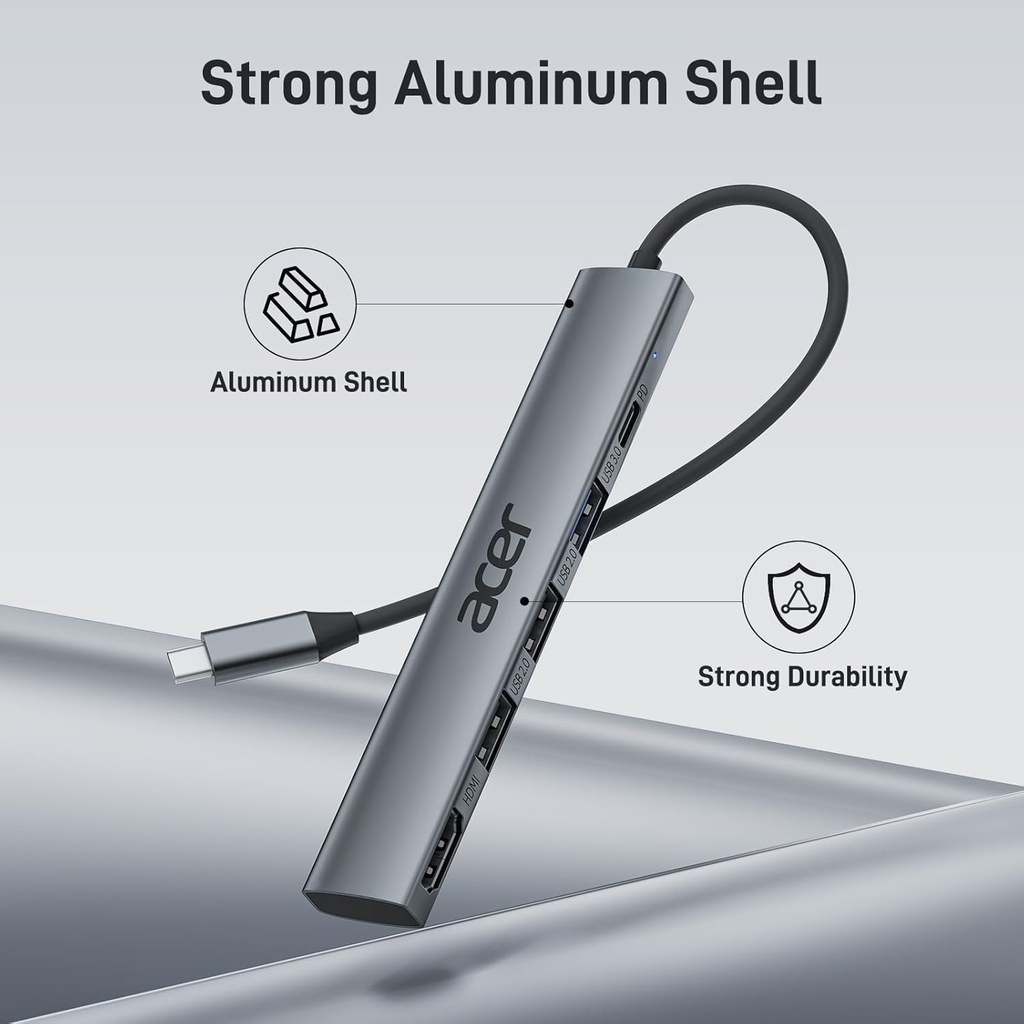 Acer Hub USB C 5 en 1 con HDMI 4K, entrega de energía de 100 W, 3 puertos de datos USB
