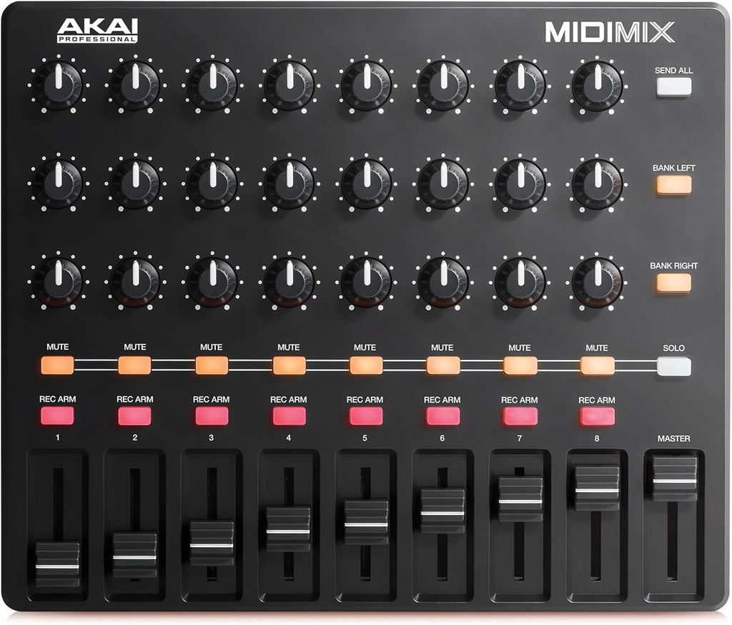 Akai Professional MIDImix consola mezcladora DAW de alto rendimiento USB (24 perillas / 16 botones / 8 reguladores de volumen)