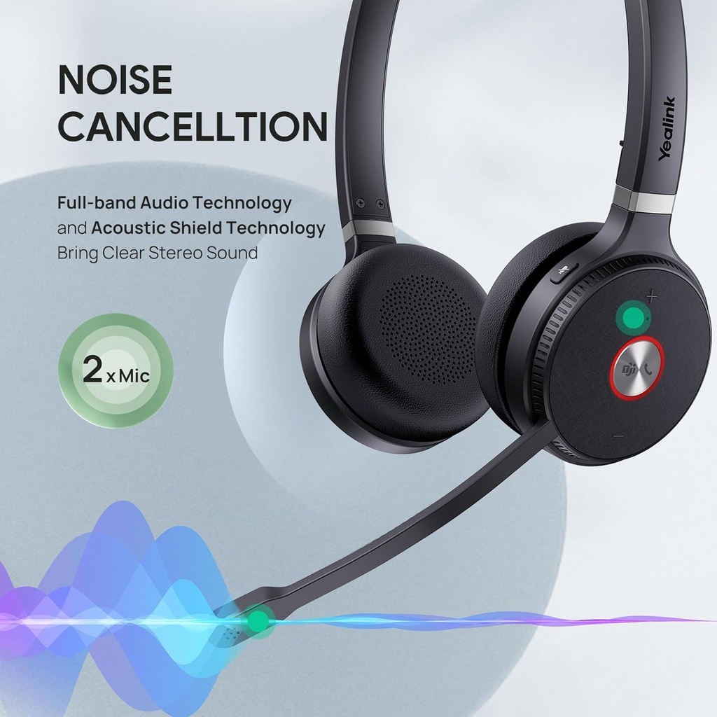 Auriculares Inalámbricos Mono Yealink WH62 para equipos de Microsoft, DECT inalámbricos con 2 micrófonos de cancelación de ruido para teléfono IP y PC