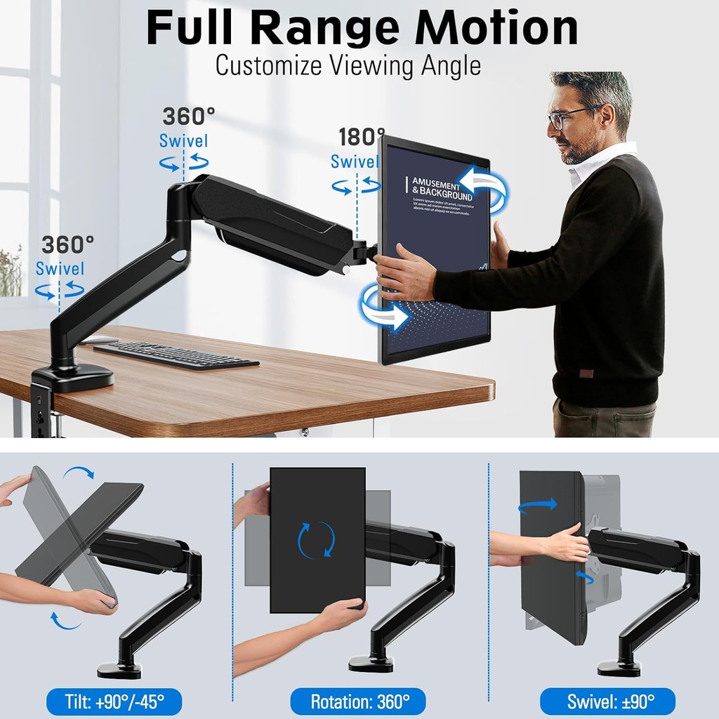 Base Para Monitor MOUNTUP a GAS Para Monitor 17" a 32" - Hasta 8Kg - MU0004 (BLACK)