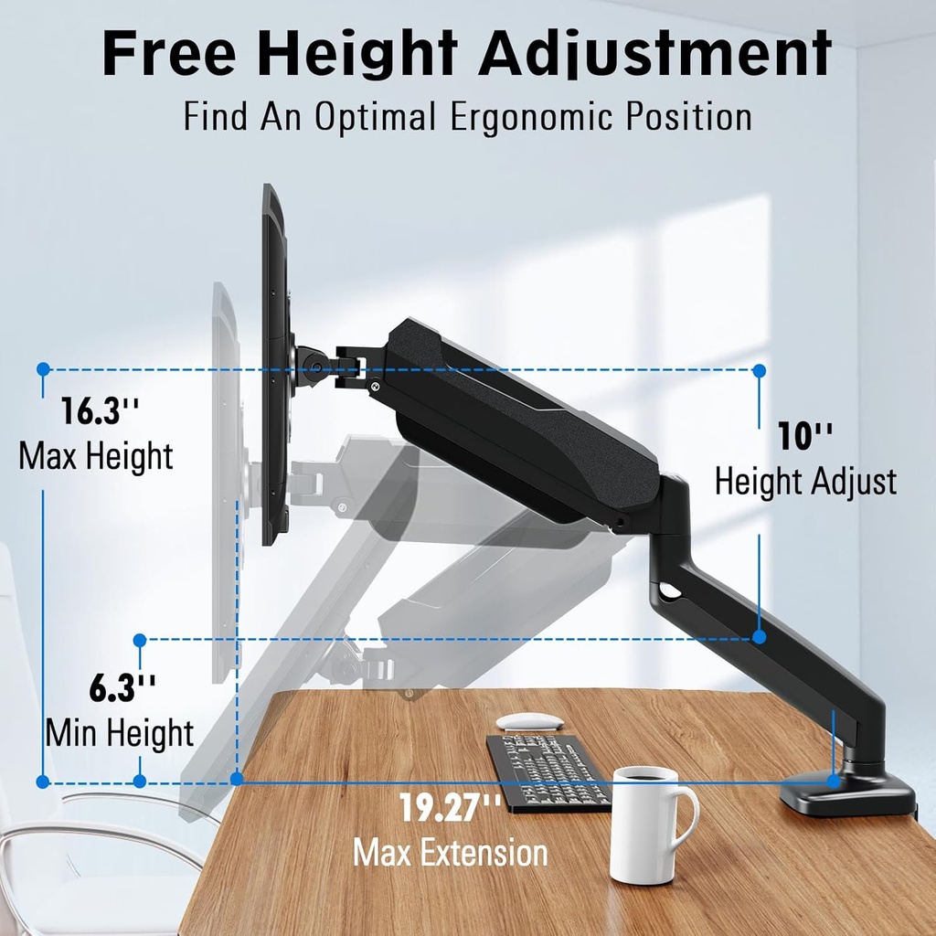 Base Para Monitor MOUNTUP a GAS Para Monitor 17" a 32" - Hasta 8Kg - MU0004 (BLACK)