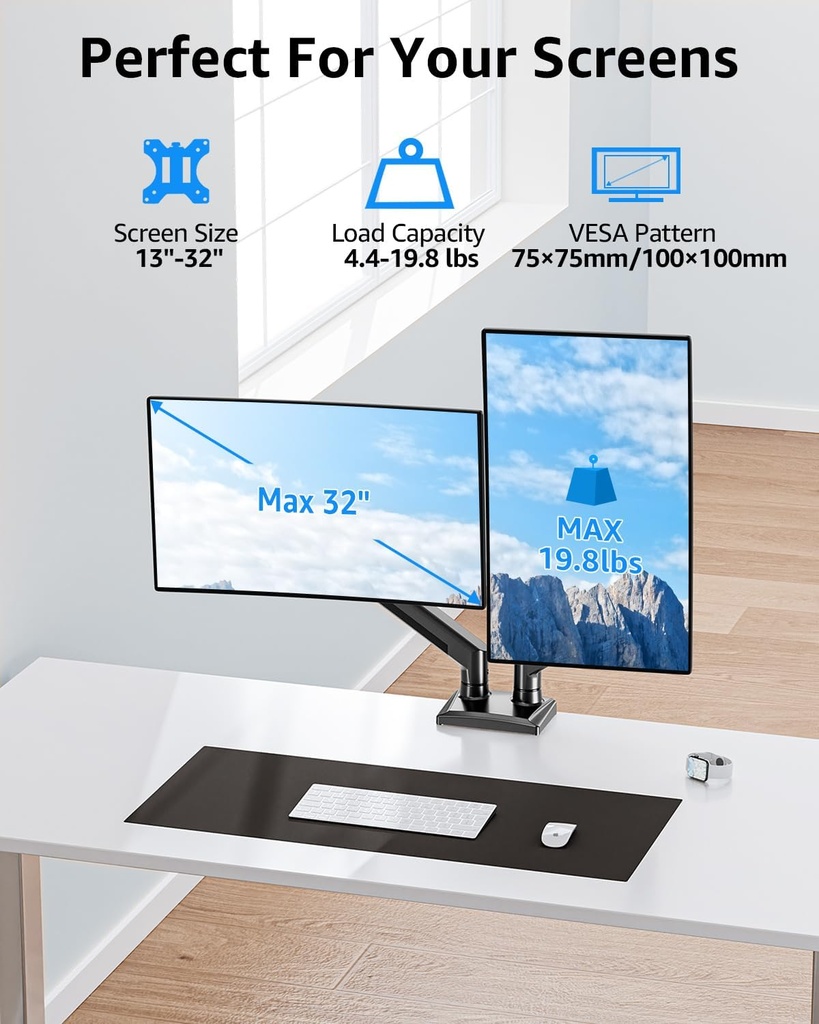 Base Para Monitor MOUNTUP a GAS Para Monitor 17" a 32" - Hasta 8Kg - MU0004 (BLACK)