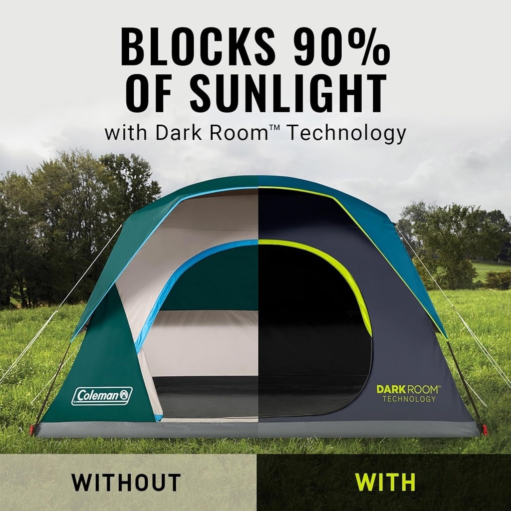 Coleman Tienda de campaña Skydome para 4 personas con lluvia, configuración de 5 minutos, bloquea el 90% de la luz solar, un 20% más de espacio libre que las tiendas tradicionales