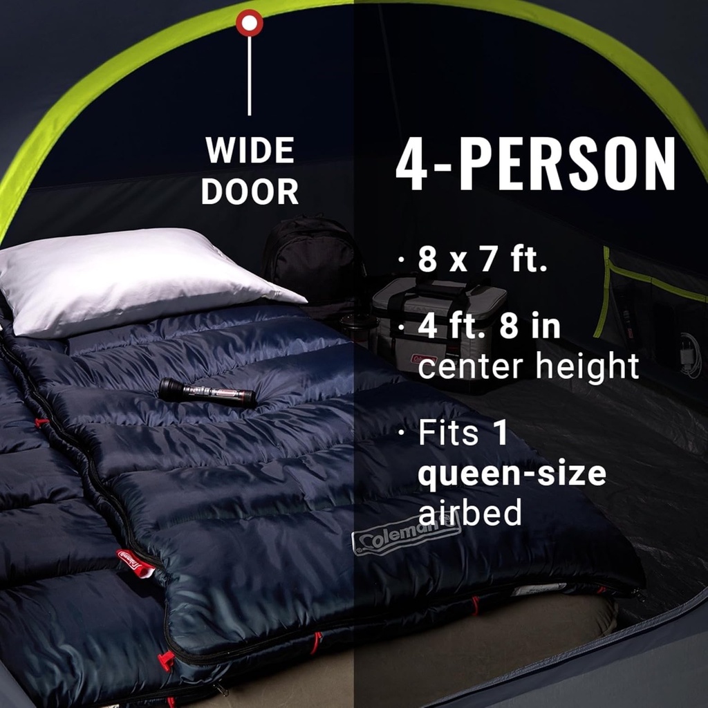 Coleman Tienda de campaña Skydome para 4 personas con lluvia, configuración de 5 minutos, bloquea el 90% de la luz solar, un 20% más de espacio libre que las tiendas tradicionales