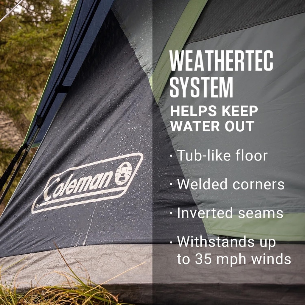 Coleman Tienda de campaña Skydome para 4 personas con lluvia, configuración de 5 minutos, bloquea el 90% de la luz solar, un 20% más de espacio libre que las tiendas tradicionales