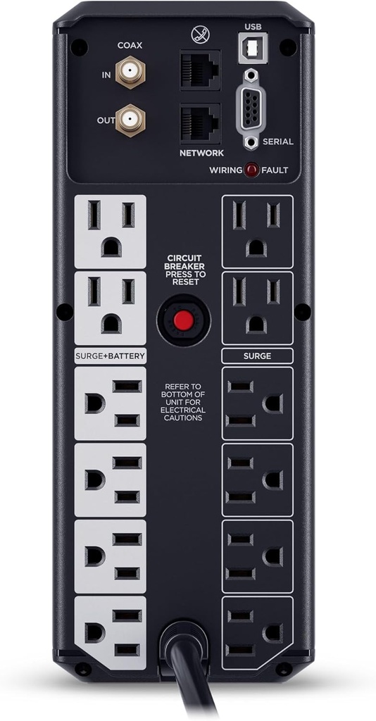 CyberPower CP1500AVRLCD3 Sistema UPS LCD inteligente, 1500VA/900W, 12 tomas, 2 puertos USB, AVR, mini torre, negro