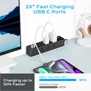 ACOZVIN - Regleta de alimentación con abrazadera de escritorio 17 en 1 con estación de carga rápida de 40 W, enchufe plano de 10 pies 1200J, 9 salidas de CA, 8 puertos USB (4 USB C), toma de