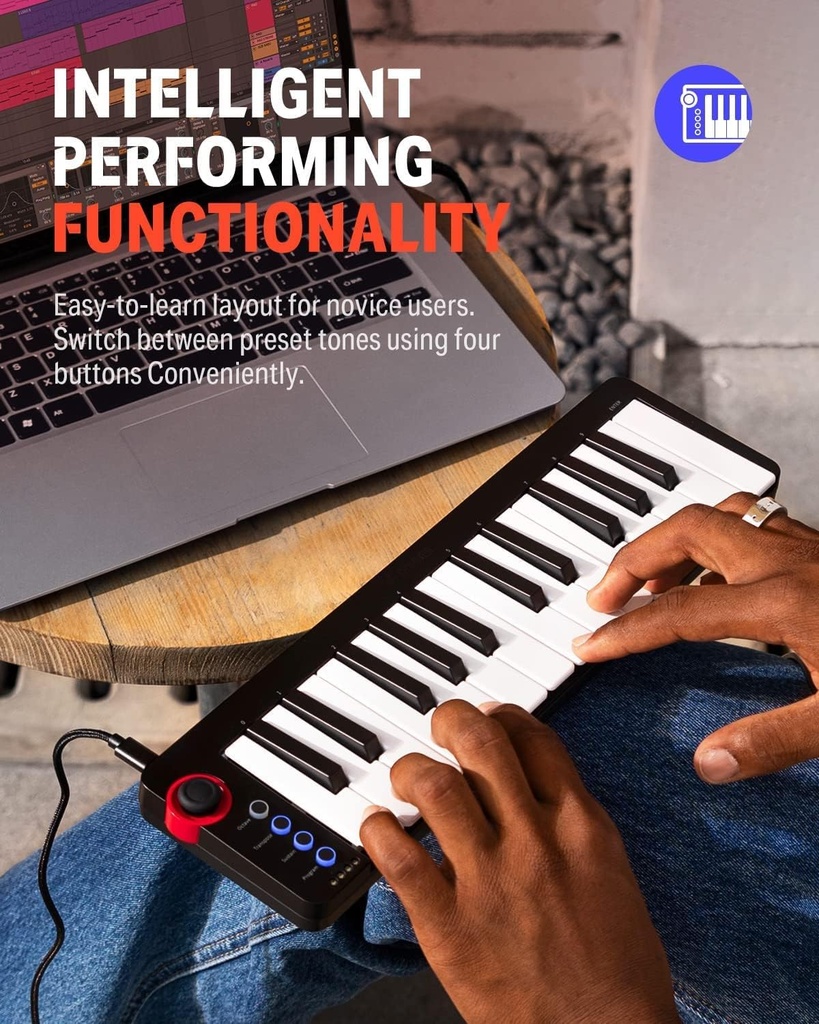 Donner - Controlador de teclado MIDI USB pequeño con 25 teclas, N-25, con miniteclas sensibles a la velocidad, interruptor de iluminación y software de producción de música incluido