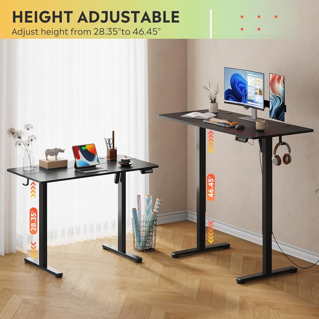 DEVAISE - Escritorio eléctrico de pie de 48 pulgadas, escritorio ajustable de 3 alturas para oficina en casa, escritorio ergonómico de sentarse a pararse con pantalla táctil LED, gancho para
