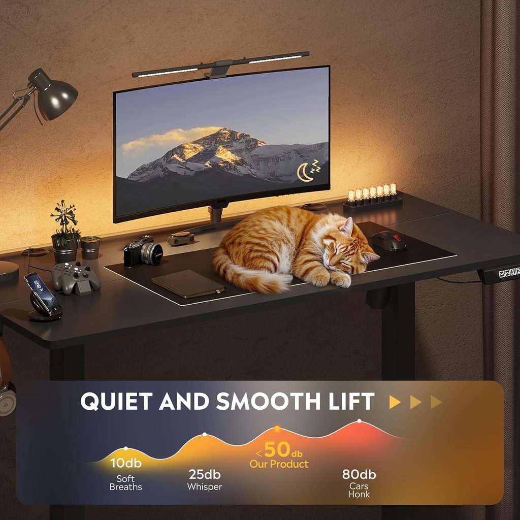 DEVAISE - Escritorio eléctrico de pie de 48 pulgadas, escritorio ajustable de 3 alturas para oficina en casa, escritorio ergonómico de sentarse a pararse con pantalla táctil LED, gancho para