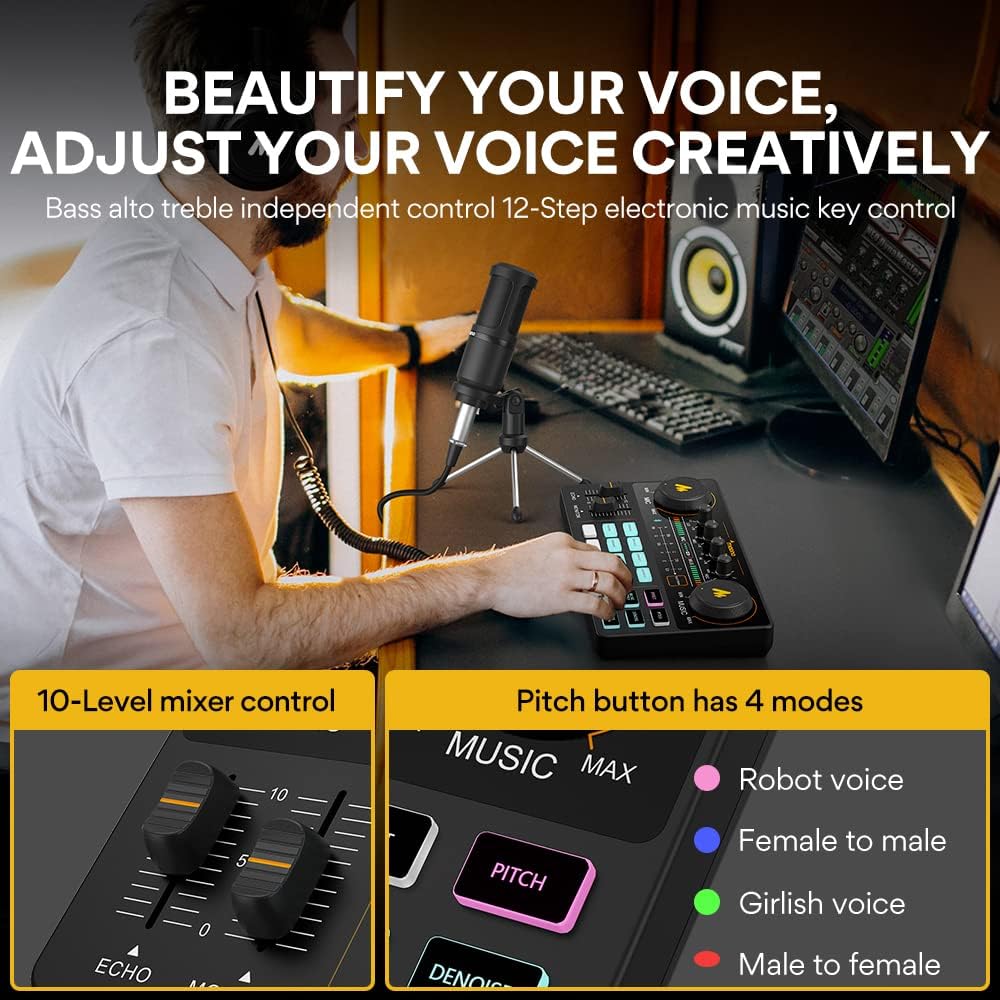 MAONO Podcast Equipment Bundle-MaonoCaster Lite -Audio Interface-All in One-Podcast Production Studio with 3.5mm
