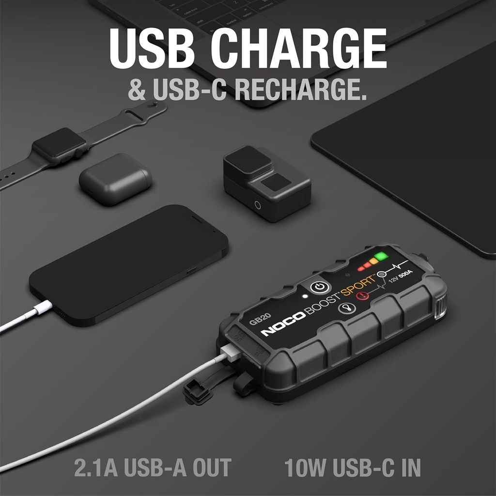 Noco Boost Sport - Arrancador de litio para motores de gasolina (12 V), ultraseguro, 500 AMPs, Negro