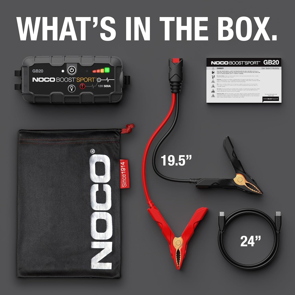 Noco Boost Sport - Arrancador de litio para motores de gasolina (12 V), ultraseguro, 500 AMPs, Negro