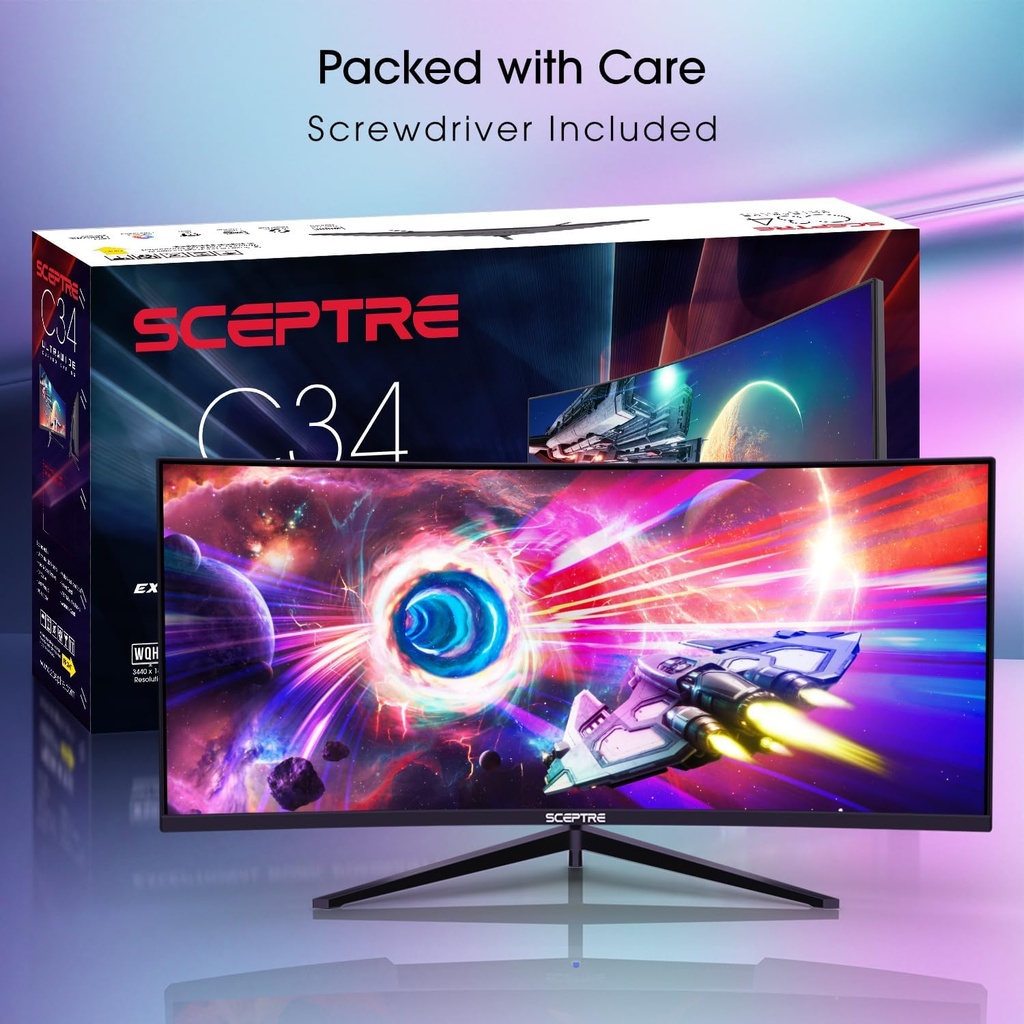 Sceptre Monitor WQHD ultraancho curvo de 34 pulgadas 3440 x 1440 R1500 hasta 165Hz DisplayPort x2 99% sRGB 1 ms imagen por imagen, negro máquina 2023 (C345B-QUT168)