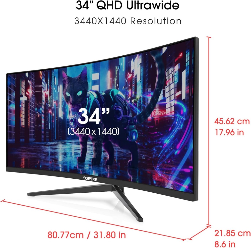 Sceptre Monitor WQHD ultraancho curvo de 34 pulgadas 3440 x 1440 R1500 hasta 165Hz DisplayPort x2 99% sRGB 1 ms imagen por imagen, negro máquina 2023 (C345B-QUT168)