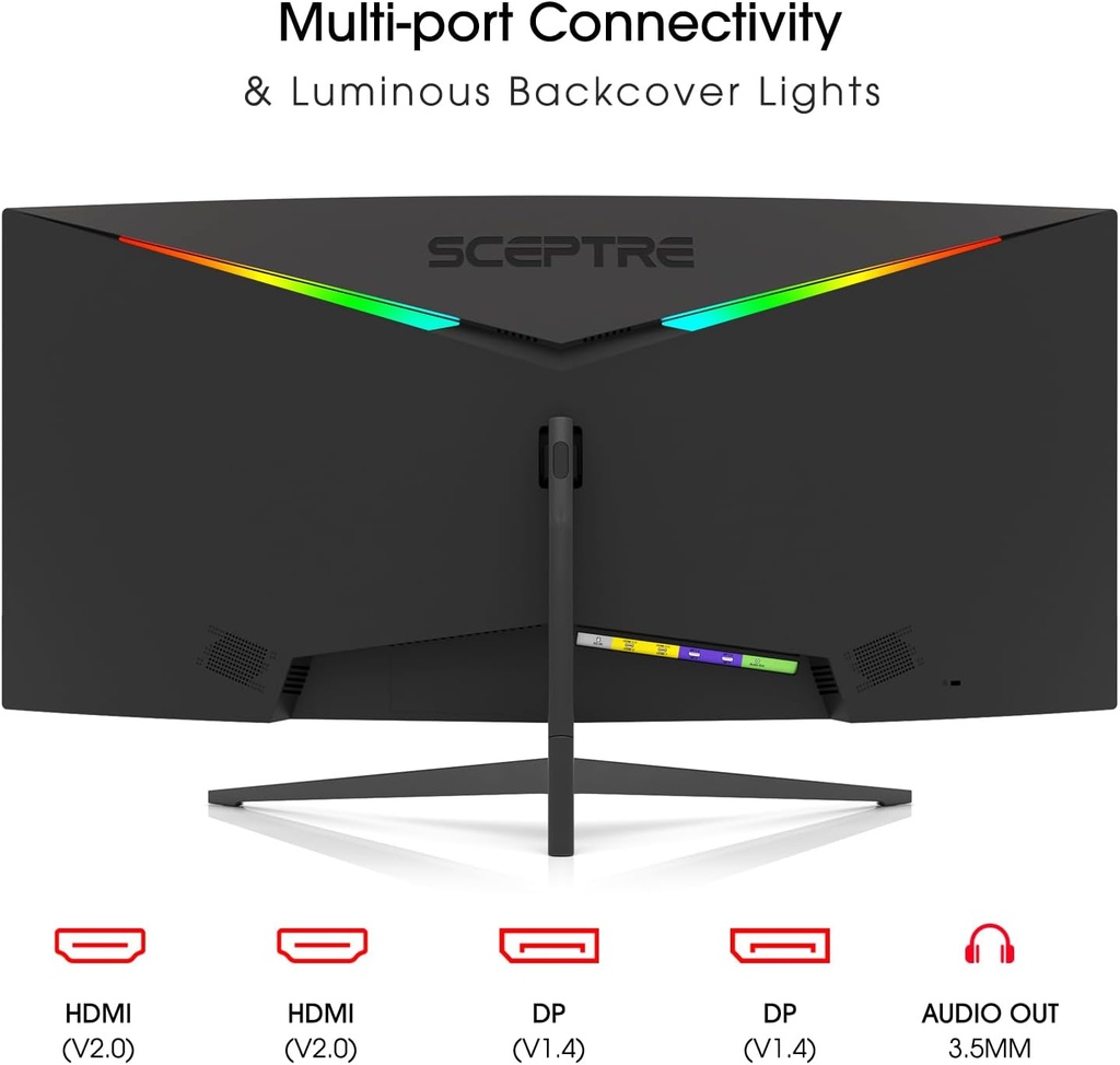 Sceptre Monitor WQHD ultraancho curvo de 34 pulgadas 3440 x 1440 R1500 hasta 165Hz DisplayPort x2 99% sRGB 1 ms imagen por imagen, negro máquina 2023 (C345B-QUT168)