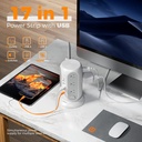 TESSAN Regleta de alimentación de torre con interruptores individuales, protector de sobretensiones con 12 tomas, 5 puertos USB (2 USB C), cable de extensión plano de 10 pies, 1250 W, estación de