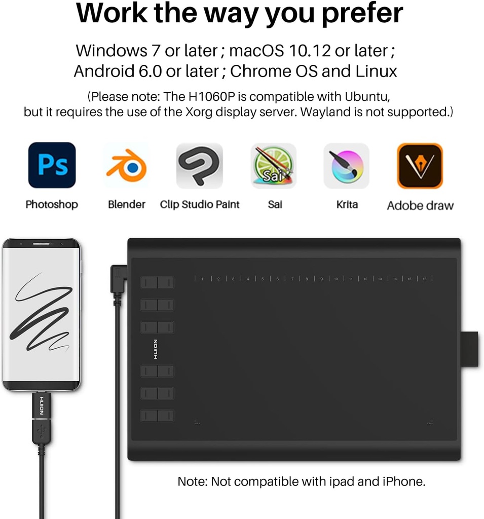 Tablet De Dibujo Grafico Huion Inspiroy H1060P
