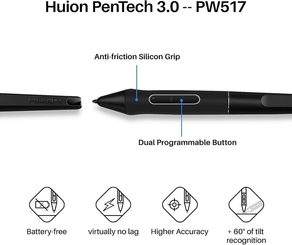 Tablet De Dibujo Inalámbrica HUION Inspiroy Keydial KD200 – Conexion Bluetooth - con dial de teclado, 5 teclas Personalizables, Pen sin batería.