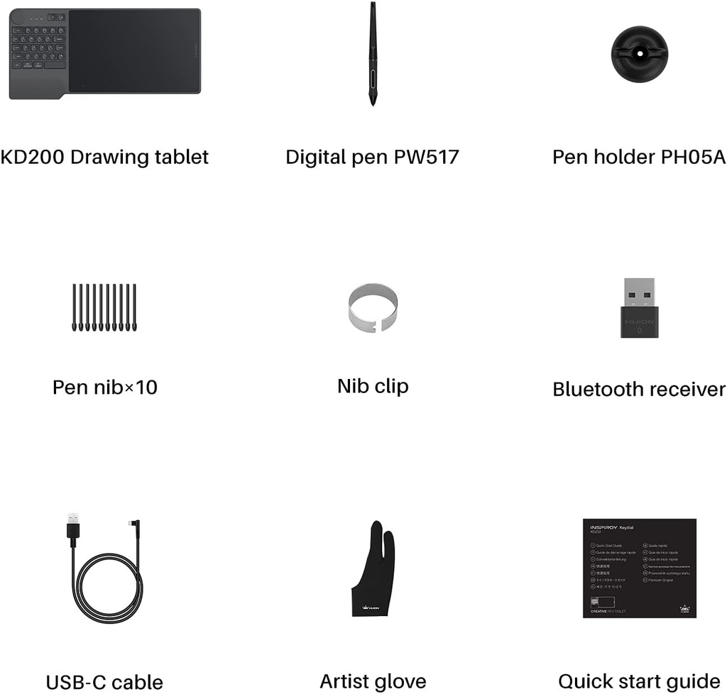 Tablet De Dibujo Inalámbrica HUION Inspiroy Keydial KD200 – Conexion Bluetooth - con dial de teclado, 5 teclas Personalizables, Pen sin batería.