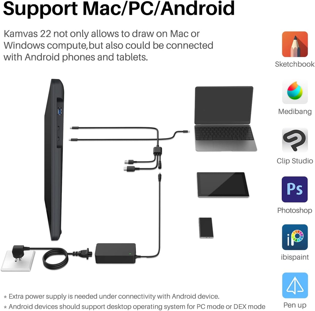 Tablet De Dibujo/Diseño - HUION KAMVAS 22 - Con Pantalla 21.5" Full HD - 120% sRGB - Windows PC, Mac, Android