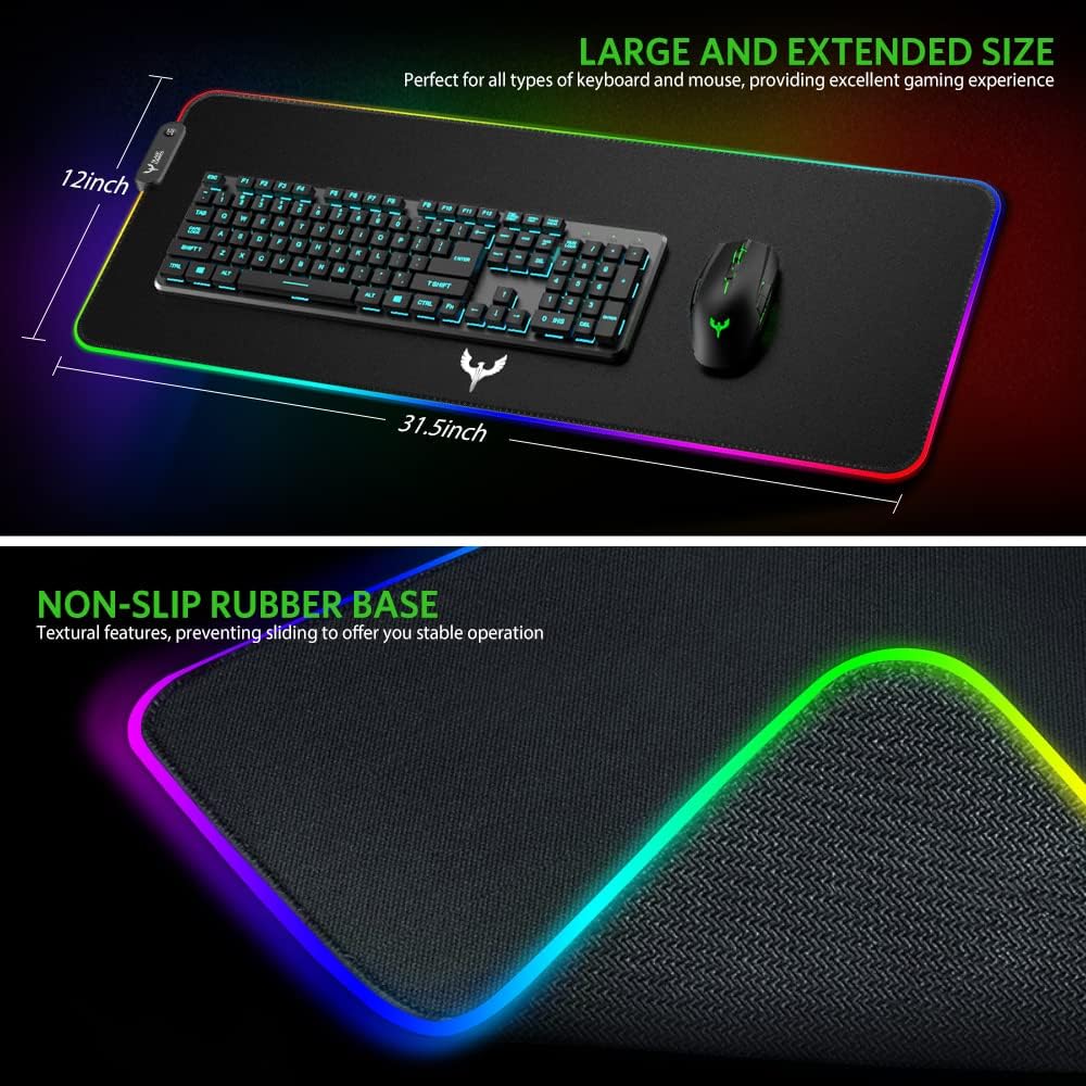 Tapete para mouse para videojuegos RGB para teclado de computadora, 31.5 x 12 pulgadas de Blade Hawks