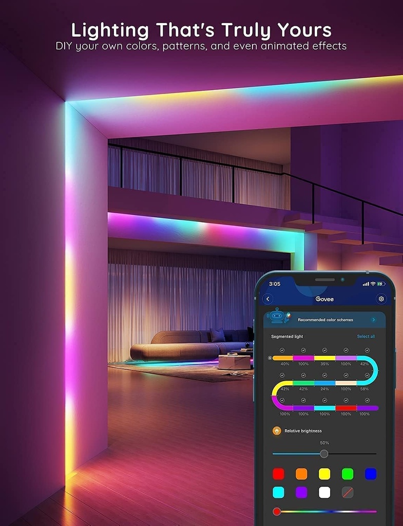 Govee Tira de luces LED RGBIC de 30 metros, luces LED inteligentes que funcionan con Alexa y Google Assistant