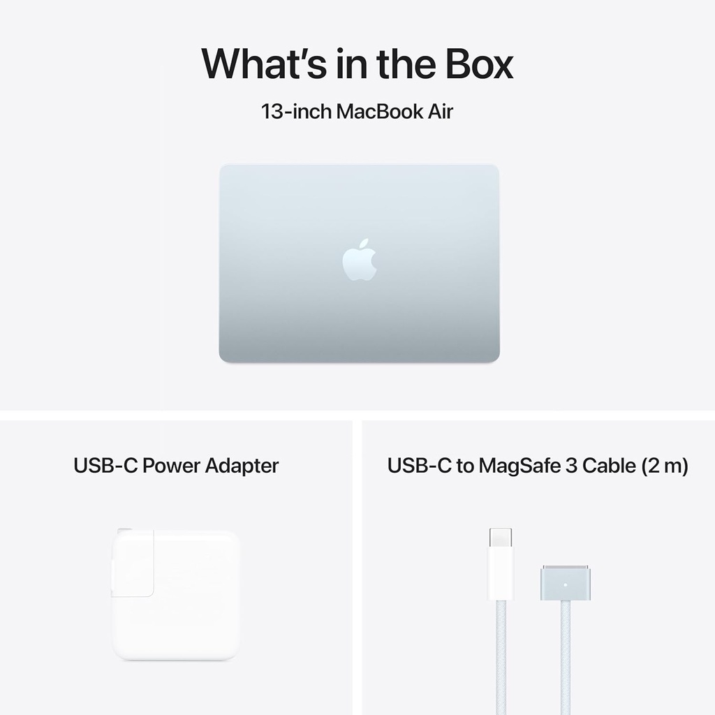 Apple Laptop MacBook Air 2025 de 13 pulgadas con chip M4: diseñada para Apple Intelligence, pantalla de retina líquida de 13.6 pulgadas, memoria unificada de 16 GB, almacenamiento SSD de 512 GB, cámara central de escenario de 12 MP, Touch ID, azul cielo