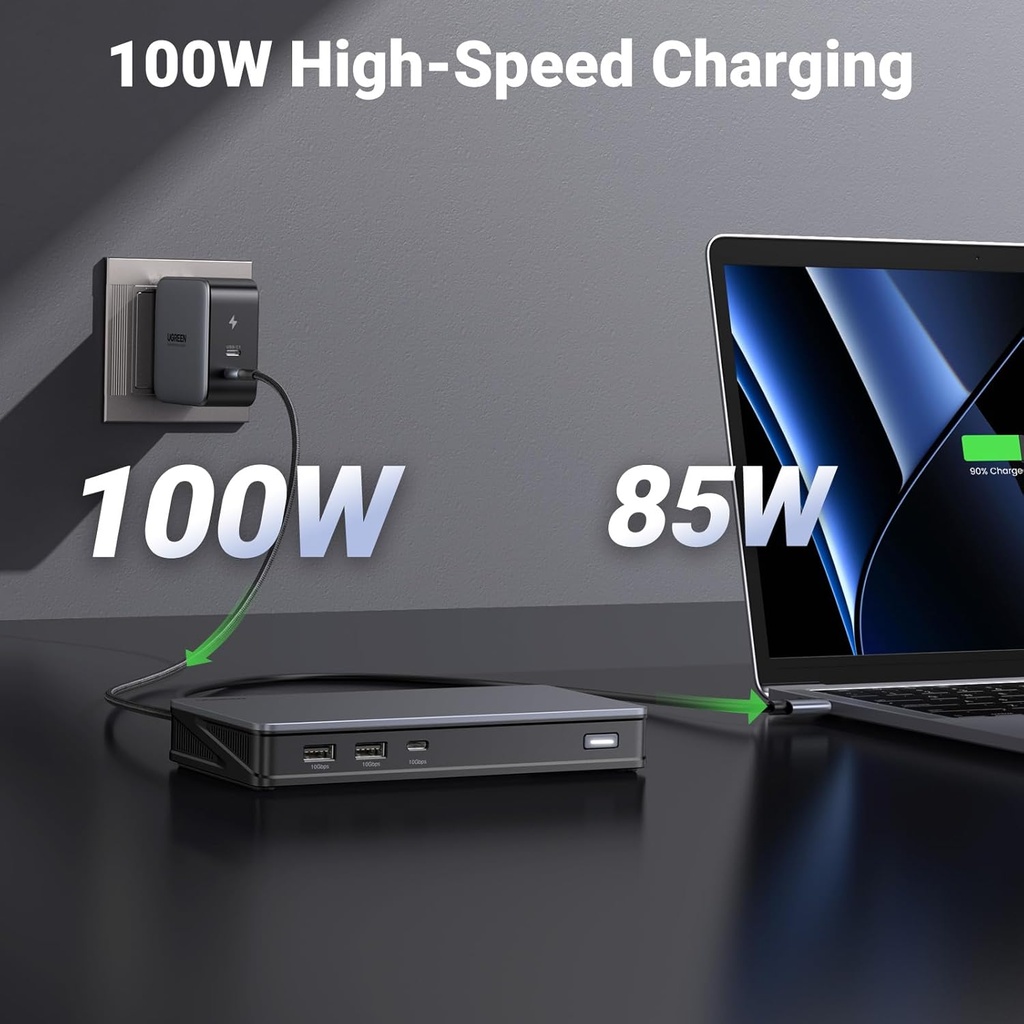 UGREEN Estación de acoplamiento USB C, DisplayLink 9 en 1, Revodok Pro 209, base de monitor dual 4K a 60hz para MacBook y Windows con 2 DP y 2 HDMI, puertos de datos USB C y USB-A de 10 Gbps, 100 W PD 