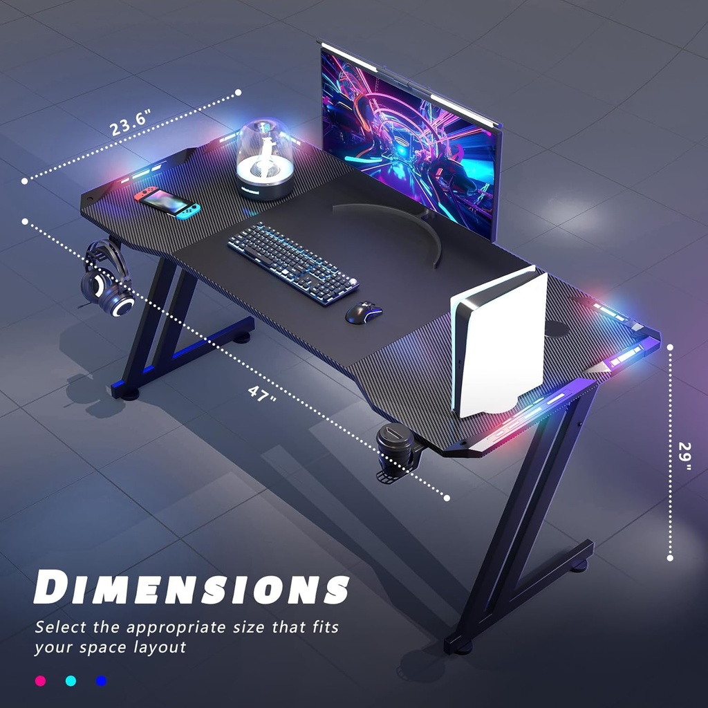 Escritorio Gamer Con Iluminacion LED RGB - Ergonómico 47Pulgadas