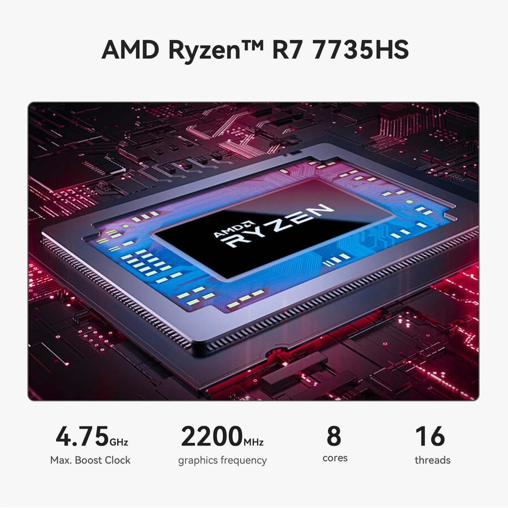Beelink Mini PC SER5 MAX, AMD Ryzen 7 7735HS (6 nm, 8C/16T) hasta 4.75 GHz, mini computadora de 24 GB LPDDR5 RAM 1 TB NVME SSD, PC de escritorio 4K a 60 Hz pantalla triple, mini computadora de juegos WiFi6/BT5.2/HTPC/W-11 Pro 