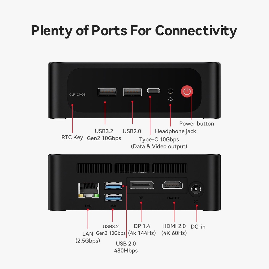Beelink Mini PC SER5 MAX, AMD Ryzen 7 7735HS (6 nm, 8C/16T) hasta 4.75 GHz, mini computadora de 24 GB LPDDR5 RAM 1 TB NVME SSD, PC de escritorio 4K a 60 Hz pantalla triple, mini computadora de juegos WiFi6/BT5.2/HTPC/W-11 Pro 