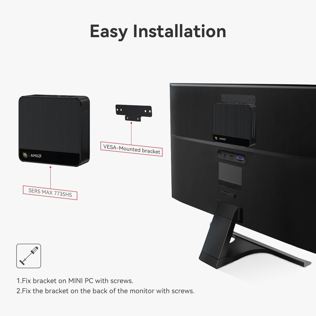Beelink Mini PC SER5 MAX, AMD Ryzen 7 7735HS (6 nm, 8C/16T) hasta 4.75 GHz, mini computadora de 24 GB LPDDR5 RAM 1 TB NVME SSD, PC de escritorio 4K a 60 Hz pantalla triple, mini computadora de juegos WiFi6/BT5.2/HTPC/W-11 Pro 