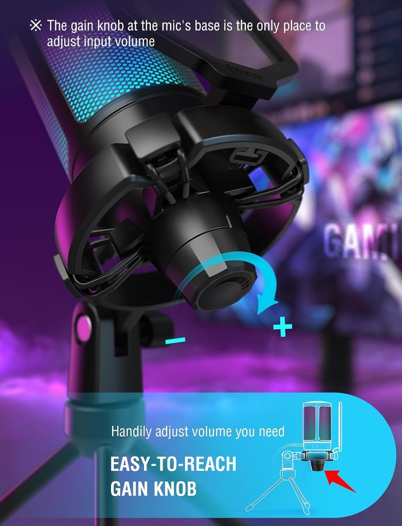 FIFINE Micrófono A6V USB para juegos para PC PS5,micrófono de condensador con silencio rápido.