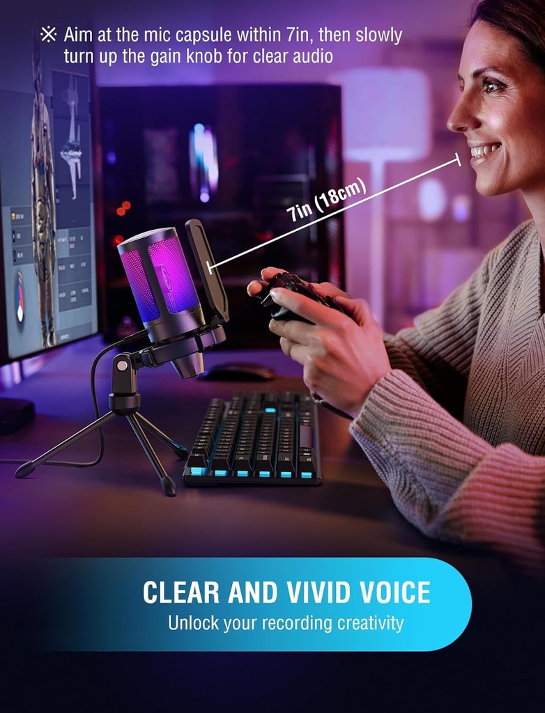 FIFINE Micrófono A6V USB para juegos para PC PS5,micrófono de condensador con silencio rápido.