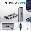 SSK 512GB SSD Disco Duro Externo, SSD Portátil Hasta 550MB/s Unidades de Estado Sólido Externas, USB 3.2 Gen2 para iPhone 15/16 Pro, Win, Mac, Android con Luz LED, Trim, Soporte Inteligente 