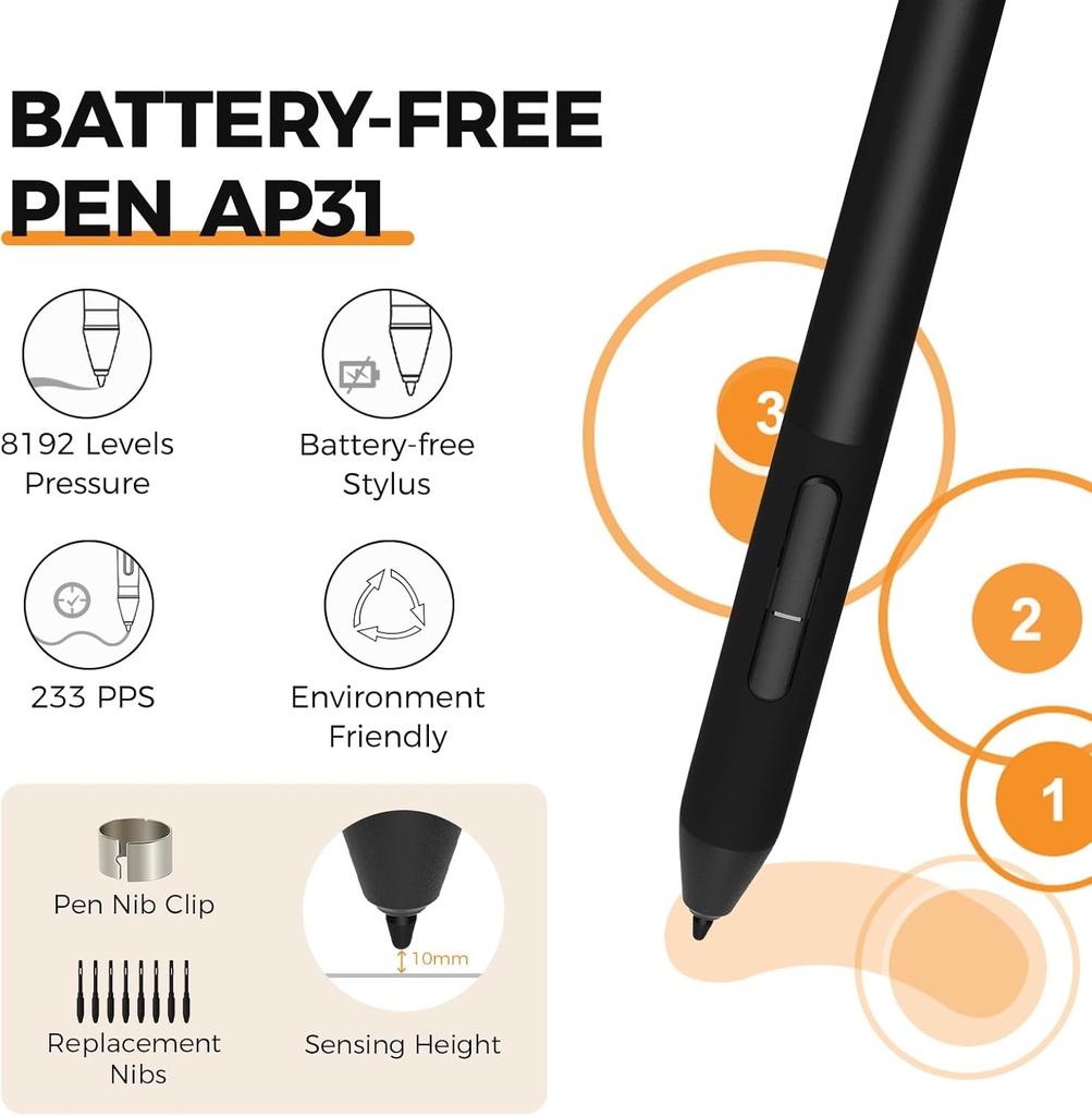 GAOMON M10K - Tableta de dibujo, tableta gráfica grande de 10 x 6 pulgadas con anillo táctil, 8192 niveles sin batería, 10 teclas de acceso rápido, tableta artística para diseño, escritura, edición,