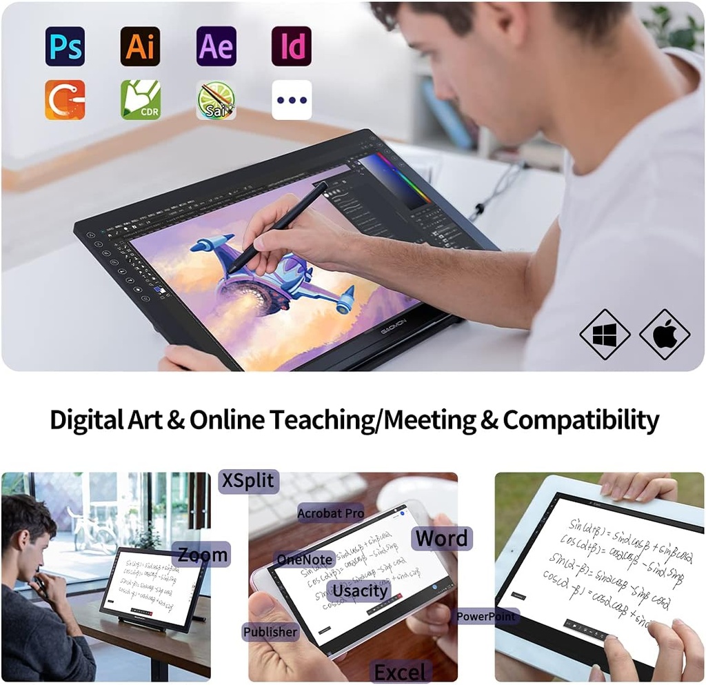 GAOMON PD2200 Tableta de dibujo con pantalla, laminada con 8 botones táctiles, 130% sRGB, tableta gráfica de 21.5