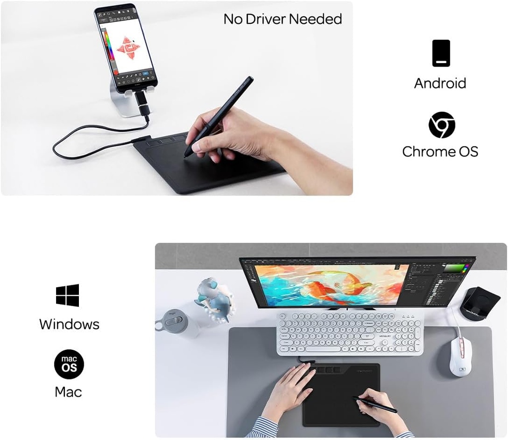 GAOMON Tableta de dibujo S620 de 6.5 x 4 pulgadas con lápiz pasivo 8192 4 teclas expresas personalizables para arte digital, pintura, reproducción OSU, compatible con PC con Windows, Mac