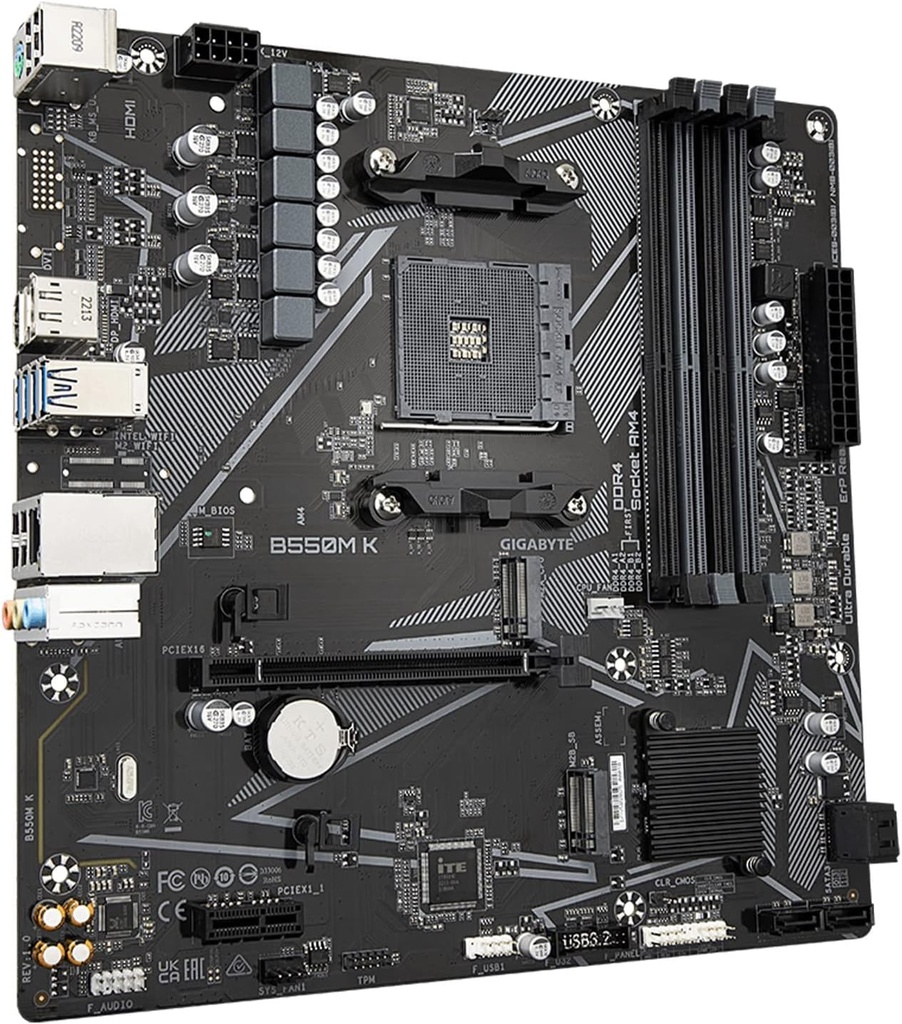 GIGABYTE B550M K - Tarjeta madre compatible con AM4/AMD/B550/Micro-ATX/Dual M.2/SATA 6Gb/s/USB 3.2 Gen 1/Realtek GbE LAN/PCIe 4.0