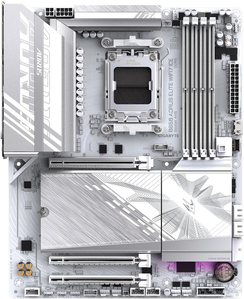 GIGABYTE B850 AORUS Elite WIFI7 ICE AMD AM5 LGA 1718 Placa base, ATX, DDR5, 3X M.2, PCIe 5.0, USB-C, WIFI7, LAN de 2.5GbE, cierre EZ-Latch, garantía de 5 años