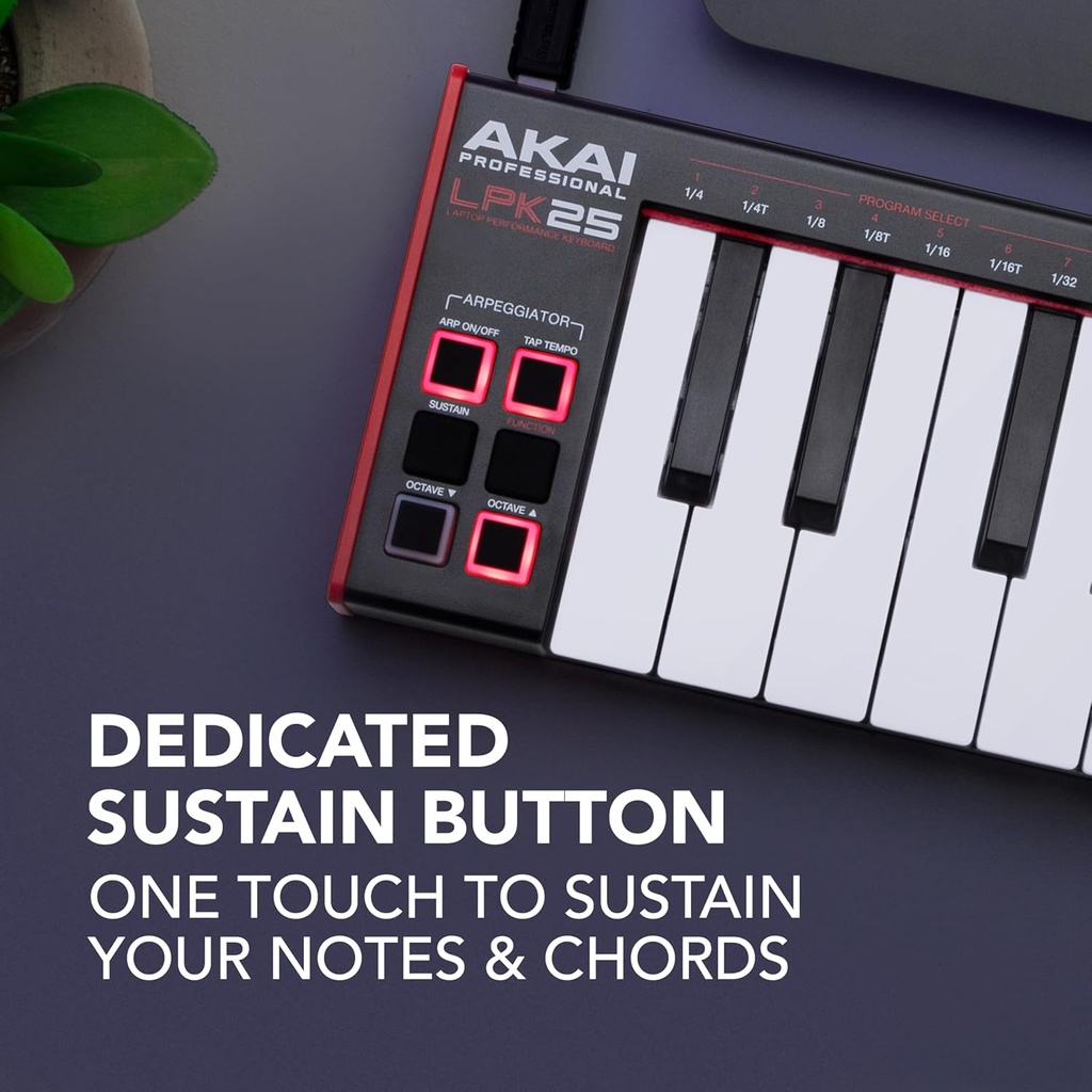AKAI Professional LPK25: Controlador USB MIDI Ultra-Portátil de 25 Teclas (Negro)